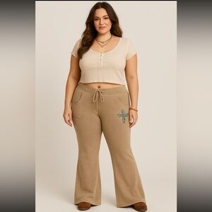 V Cristina Wide Leg Rhinestone Cross Sweatpants